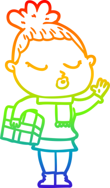 Gökkuşağı gradyan çizgi çizimi bir insan tarafından çizilmiş sakin bir kadın