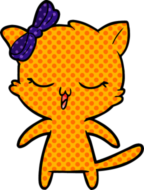 Bir insan tarafından çizilmiş kafasında yay olan çizgi film kedisi.