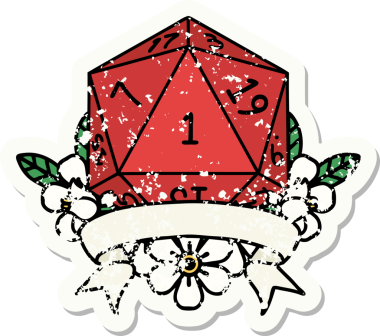 Bir insan tarafından çizilmiş doğal bir d20 zarının grunge çıkartması.