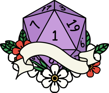 Retro Dövme Biçimi Doğal Bir d20 zar bir insan tarafından çizildi