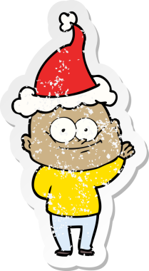 Bir insan tarafından çizilmiş Noel Baba şapkası giymiş kel bir adamın çizilmiş el yazısı.