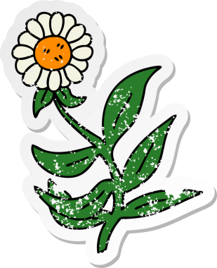 Bir insan tarafından çizilmiş papatya çiçeğinin garip bir el çıkartması.