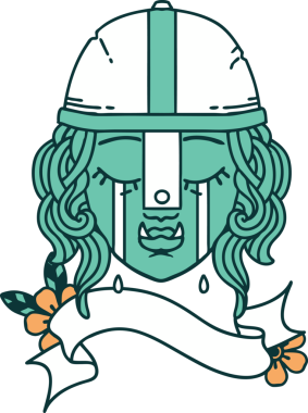 Retro Dövme Tarzı Ağlayan Ork Savaşçısı karakteri bir insan tarafından çizilmiş