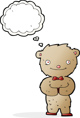 Bir insan tarafından çizilmiş düşünce balonlu oyuncak ayı.