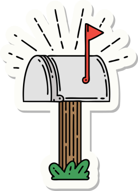 Bir insan tarafından çizilmiş dövme stili kapalı posta kutusu etiketi