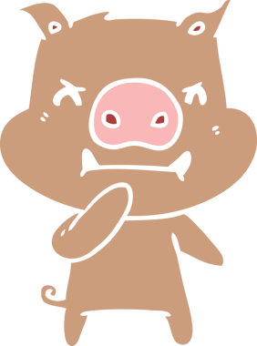 Bir insan tarafından çizilmiş kızgın düz renkli çizgi film domuzu.