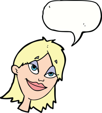 Bir insan tarafından çizilmiş konuşma balonlu mutlu kadın çizgi filmi.