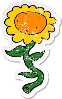 Bir insan tarafından çizilmiş karikatür ayçiçeğinin sıkıntılı çıkartması