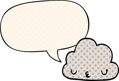 Bir insan tarafından çizilmiş çizgi roman tarzında konuşma baloncuğu olan şirin bir çizgi film bulutu.