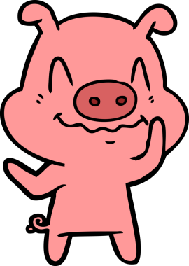 Bir insan tarafından çizilmiş sinirli çizgi film domuzu.