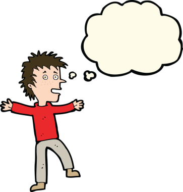 Bir insan tarafından çizilmiş düşünce balonlu mutlu adam çizgi filmi.