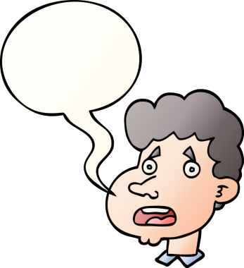 Bir insan tarafından çizilmiş, konuşma baloncuğuyla şok olmuş bir karikatür.