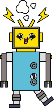 Bir insan tarafından çizilmiş sevimli bir robot karikatürü.