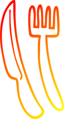 Bir insan tarafından çizilmiş bir çatal ve bıçak çizimi.