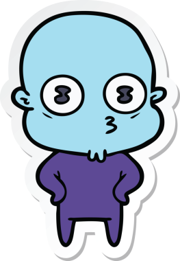 Bir insan tarafından çizilmiş garip kel bir uzay adamının çıkartması.