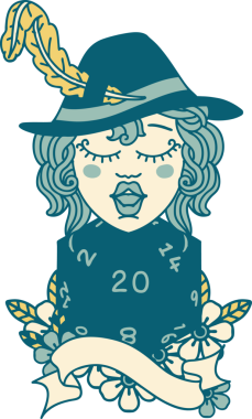 Bir insan tarafından çizilmiş 20 zarlı Retro Dövme Tarzı insan ozanı