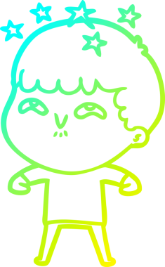 Bir çizgi film karakteri, bir insan tarafından çizilmiş soğuk gradyan çizimi.