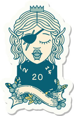 Bir insan tarafından çizilmiş 20 zarlı bir elf hırsızının çıkartması.