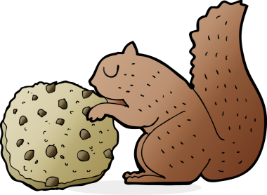 Çizgi film sincabı insan tarafından çizilmiş kurabiyeyi yiyor.