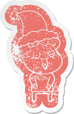 Gülen karikatür. Noel Baba şapkası takan bir adamın insan tarafından çizilmiş çıkartması.