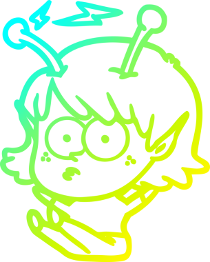 Bir insan tarafından çizilmiş bir uzaylı kız çizgi filmi.