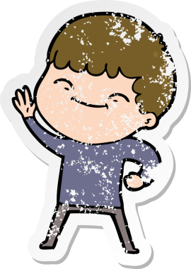 Bir insan tarafından çizilmiş gülümseyen bir karikatür çıkartması.