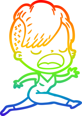 Gökkuşağı gradyan çizgi çizimi bir insan tarafından çizilen havalı hippi kız çizimi