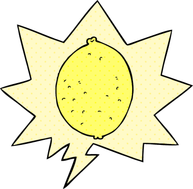 Bir insan tarafından çizilmiş çizgi roman tarzında konuşma baloncuklu limon çizgi filmi.