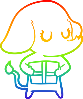 Gökkuşağı gradyan çizgisi. Bir insan tarafından çizilmiş şirin bir fil çizimi.