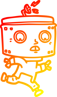 Bir insan tarafından çizilen çizgi film robotunun sıcak gradyan çizimi