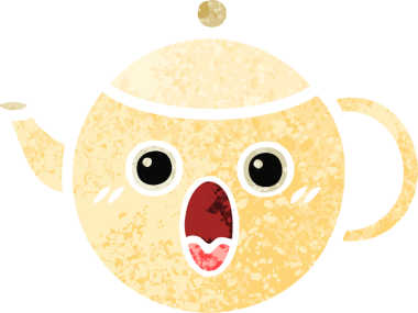 Bir insan tarafından çizilmiş çay demliğinin retro çizim tarzı karikatürü.