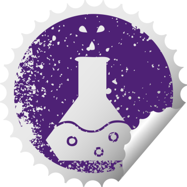 Bir insan tarafından çizilmiş bilimsel bir deneyin sıkıntılı dairesel soyma etiketi.