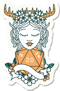 Bir insan tarafından çizilmiş 20 zarlı elf Druid çıkartması.