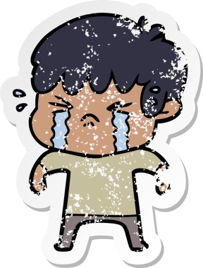 Bir insan tarafından çizilmiş, ağlayan bir çizgi film çocuğunun sıkıntılı çıkartması.