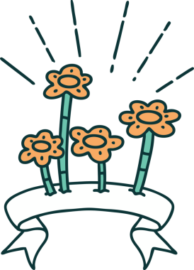 Bir insan tarafından çizilmiş dövme tarzı çiçekli parşömen.