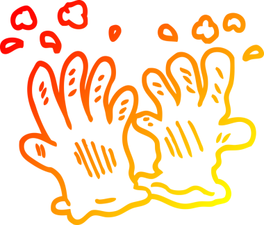 Bir insan tarafından çizilmiş bir çizgi film steril eldiveninin sıcak eğimli çizimi