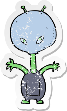 Bir insan tarafından çizilmiş uzaylı çizgi filminin gerilimli yapıştırması.