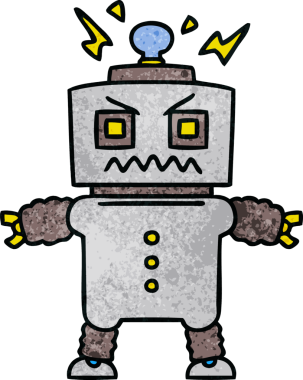 Bir insan tarafından çizilmiş tuhaf çizgi film robotu.