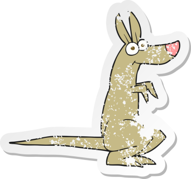 Bir insan tarafından çizilmiş karikatür kangurusunun gerilimli yapıştırması.