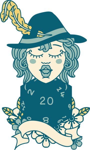 Bir insan tarafından çizilmiş 20 zarlı Retro Dövme Tarzı insan ozanı