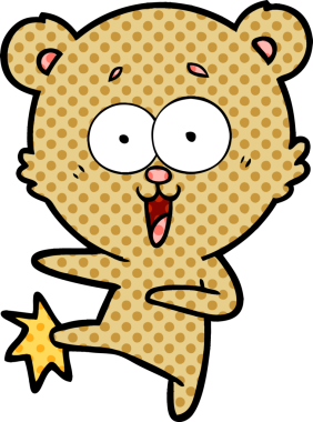 Bir insan tarafından çizilmiş gülen oyuncak ayı çizgi filmi.