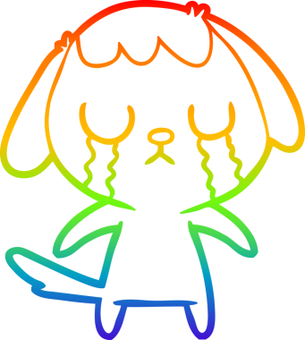 Gökkuşağı gradyan çizimi bir insan tarafından çizilmiş şirin bir çizgi köpeğin ağlaması.