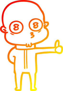 Bir insan tarafından çizilmiş, garip, kel bir uzay adamının sıcak çizgi çizimi.