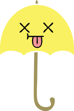 Bir insan tarafından çizilmiş düz renkli bir şemsiye.