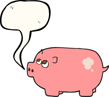 Bir insan tarafından çizilmiş serbest konuşma balonu çizgi filmi domuz kumbarası.