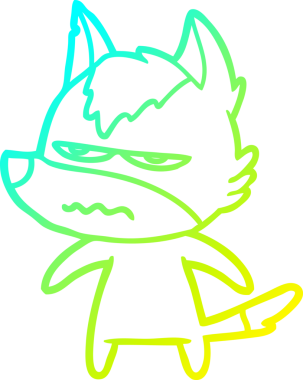 Bir insan tarafından çizilmiş, kızgın bir kurdun soğuk çizgi çizimi.