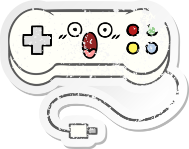 Bir insan tarafından çizilmiş sevimli bir çizgi film oyun denetleyicisinin sıkıntılı çıkartması