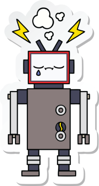 Bir insan tarafından çizilmiş şirin çizgi film robotunun çıkartması.