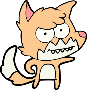 Bir insan tarafından çizilmiş sırıtan tilki çizgi filmi.