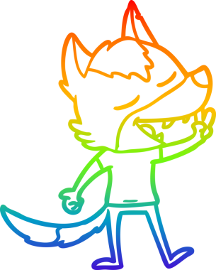 Gökkuşağı gradyan çizgi çizimi bir insan tarafından çizilmiş barış işareti veren bir kurt çizgi.